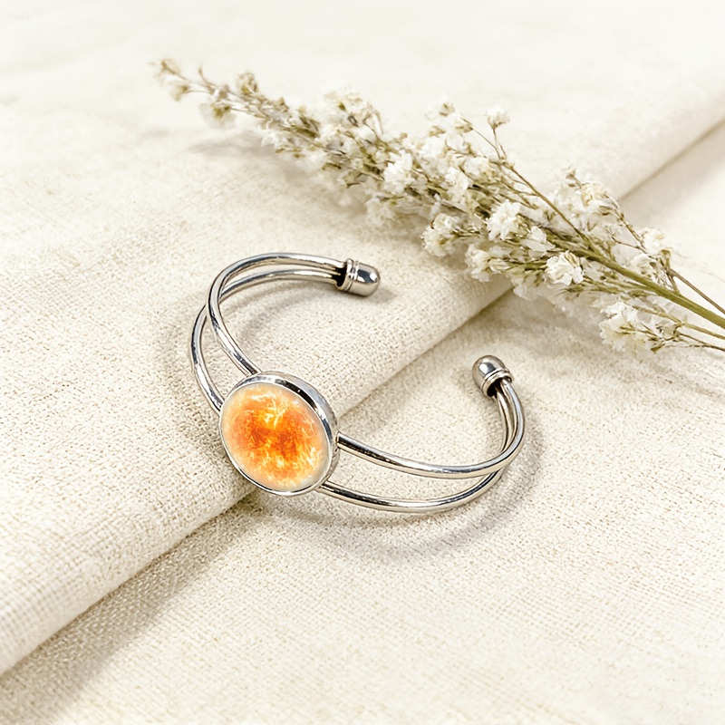 Adjustable Open Bangle with Celestial Sun & Star Gemstone Inlay